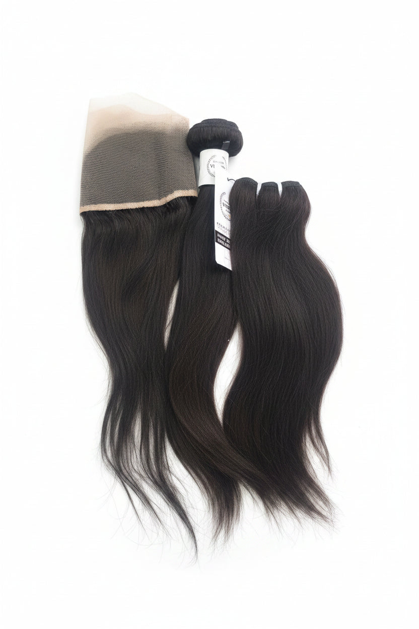 2 bundles virgin hair (10” + 14”) + 13×4 closure